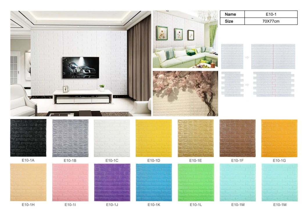 Eco-Friendly PE 3D Foam Wallpaper Wall Brick Painel Adesivo 3D Foam Wall Sticker for Interior Decor