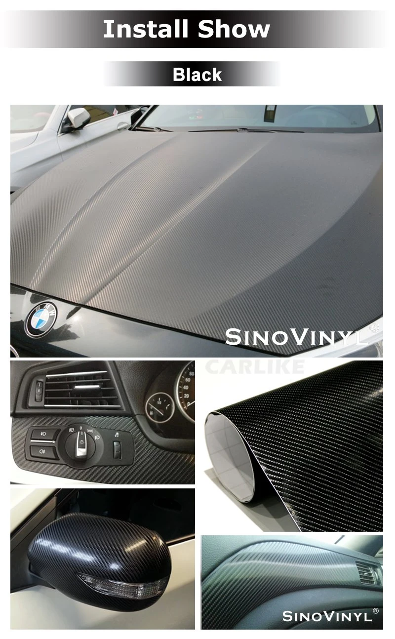 SINOVINYL 1.52x28m Car Self Adhesive Wrap Film Black Matte 4D Carbon Fiber Style Covering Foil